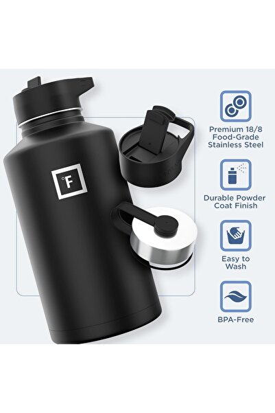 OEM Sticlă IRON °FLASK din oțel inoxidabil, 3 capace, rece 24 ore / cald 12 ore, roz/albastru deschis, 1800 ml