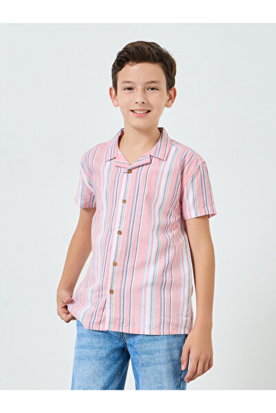 Styli Boys Peach Striped Resort Shirt