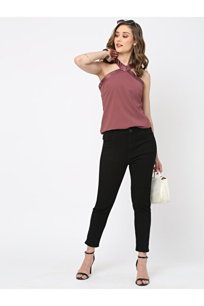 Mish By Styli Women Burgundy Halter Cross Neck Top