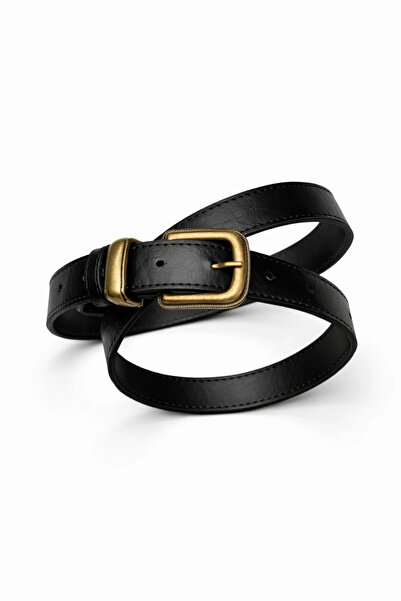 Purple by Banu Black Antique Gold Buckle Belt