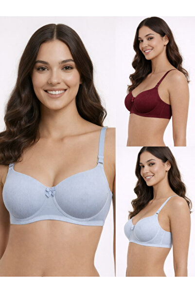 LAZZYCAT By Styli Pack of 2- Premium Ribbed Textured Padded Bra