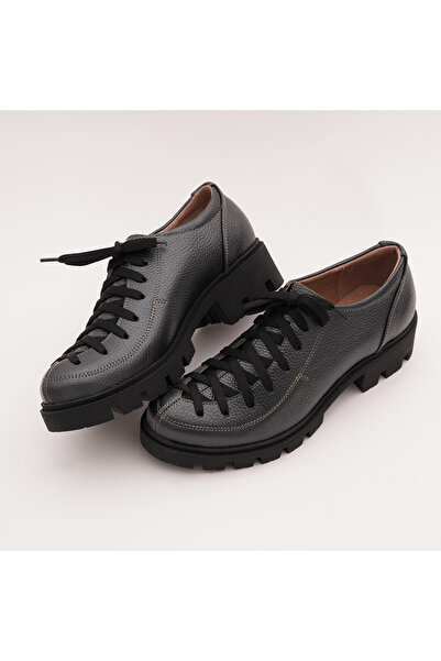 VAGAM Anthracite Grey Genuine Leather Shoes with Laces