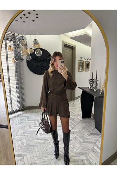 CKBUTİK Kahverengi Pamuksu Dokulu Elbise-35527