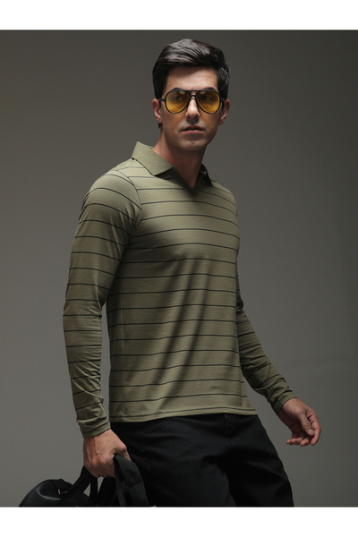 Dillinger By Styli قميص بولو رجالي مخطط بياقة مفتوحة وقصة عادية