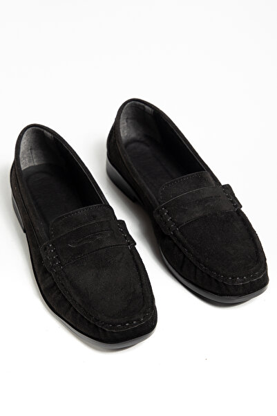 Tonny Black Women's Black Suede Thermo Non-Slip Sole Loafer Oxford Women's Shoes