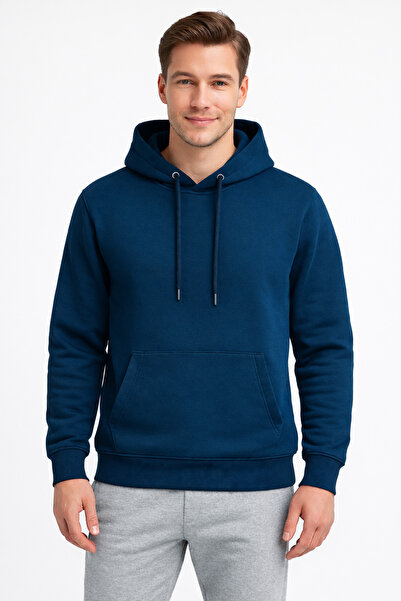 KaeLaurean Hanorac pentru bărbați din bumbac basic cu glugă 3 fire Sweat tricou