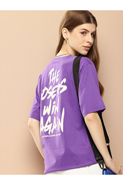 Difference of Opinion By Styli Women Purple Oversized Graphic T-Shirt