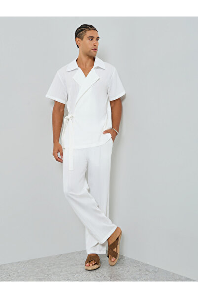 Take Two By Styli Men Textured Wrap Front Shirt and Pants Set