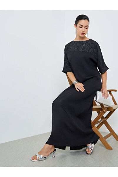 Styli جلابيات نسائية سوداء مطرزة بتصميم A-Line