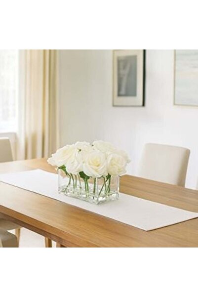 SHOPIENS Glass Vase with 8 White Roses 20 x 10 x 18 cm