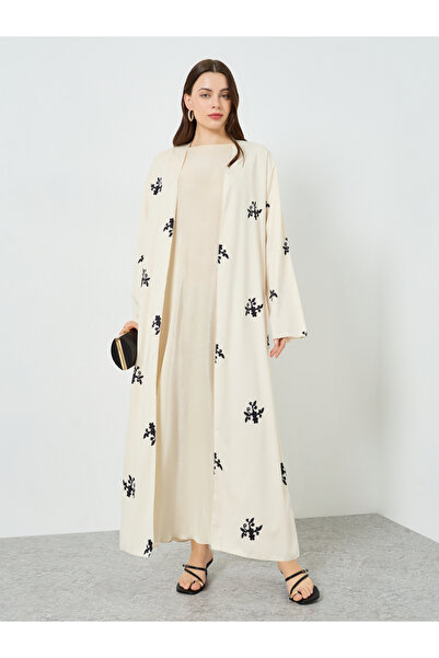 Styli عباية كيمونو نسائية بيج اللون بنقشة زهور