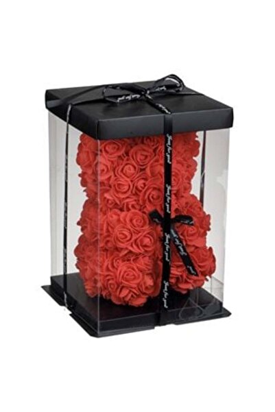 OEMN Decorative Bear Made of Small Red Roses 23 cm