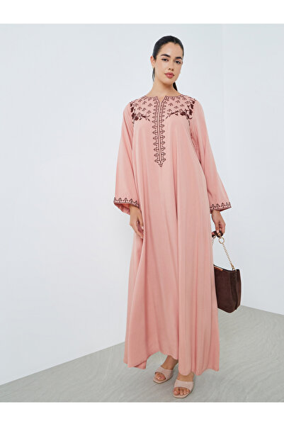 Styli Women Light Pink Embroidered A-Line Jalabiya
