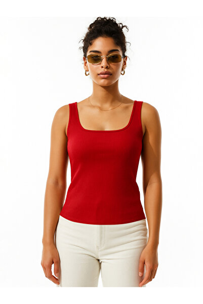 Sassafras By Styli Women Red Rib Sleeveless Top