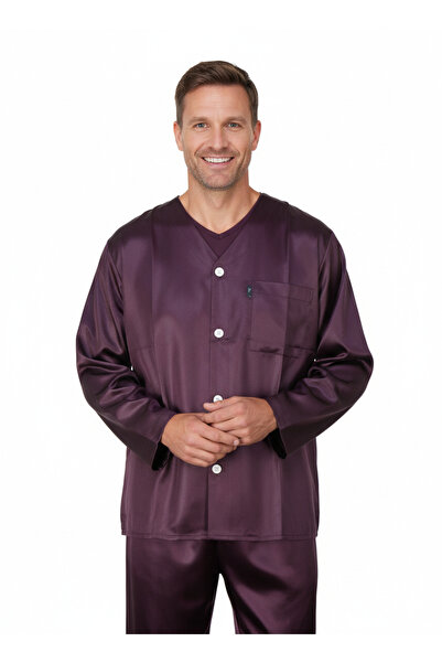 Oppland Men's Pajama Set Satin Fabric Prime Model with Pockets Comfortable Fu...
