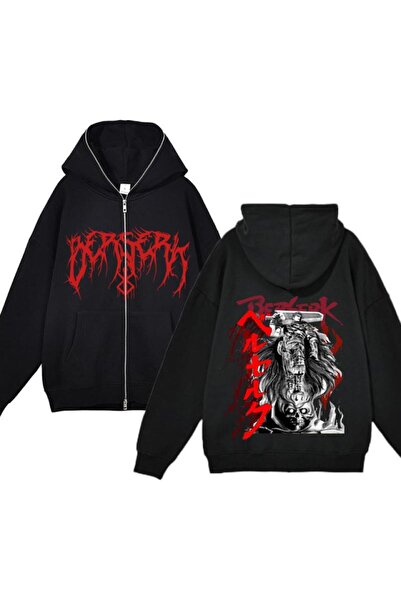 AZIZI TEKSTIL سترة سوداء بغطاء للرأس بسحاب للجنسين