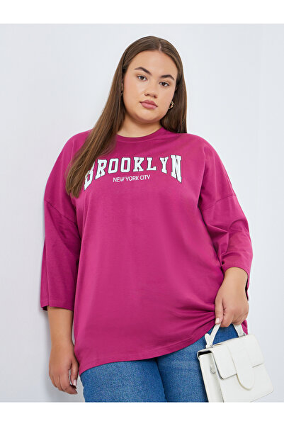 Styli Women Plus Size Purple Graphic T-Shirt