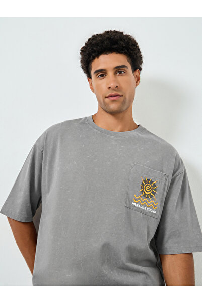 Styli Men Grey Oversized Acid Wash Heavy Jersey T-Shirt