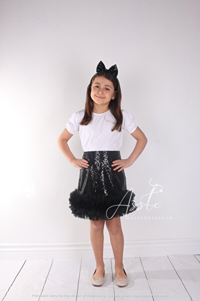 Astar Kostüm SİYAH PAYETLİ FIRFIRLI GÖSTERİ ÖZEL GÜN ETEK