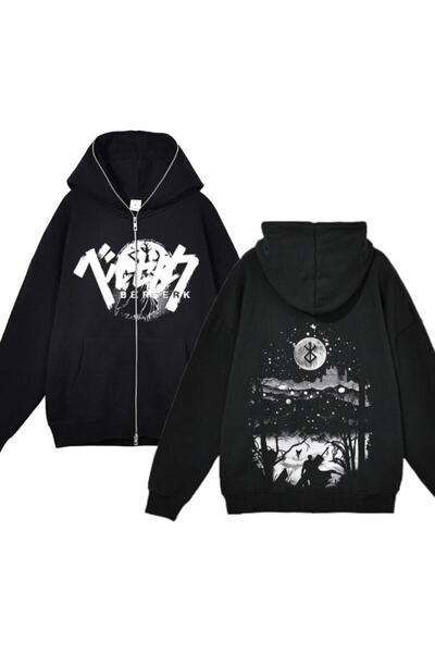 AZIZI TEKSTIL Μαύρη ζακέτα με κουκούλα και φερμουάρ, unisex