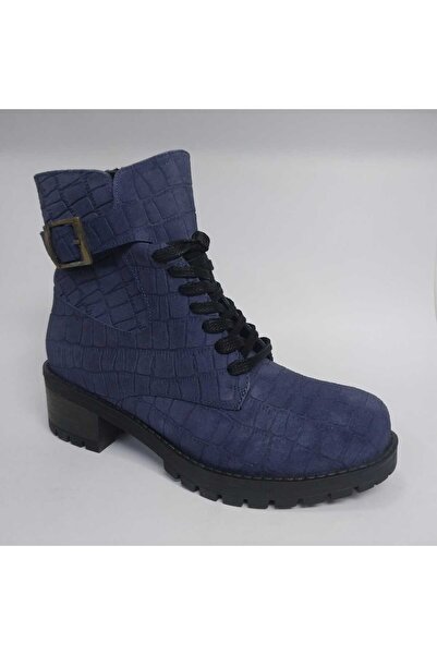 Mira Deri HAKİKİ NUBUK KAYMAZ TABAN BAĞCIKLI-FERMUARLI MAVİ KADIN POSTAL HLUKHİV