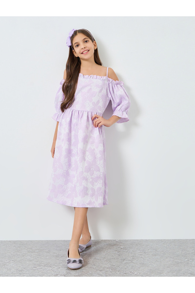 Styli Girls Lilac Floral Cold Shoulder Midi Dress