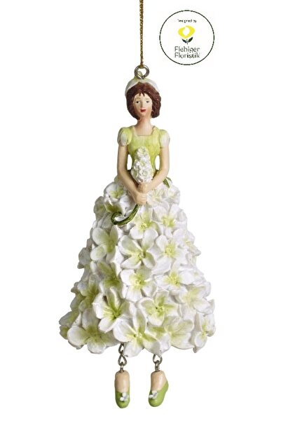 DecoDepot Figurină suspendată Fetiță cu flori liliac, alb/verde, 12 cm