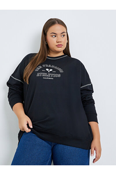 Styli Women Plus Size Black Oversized Sweatshirt