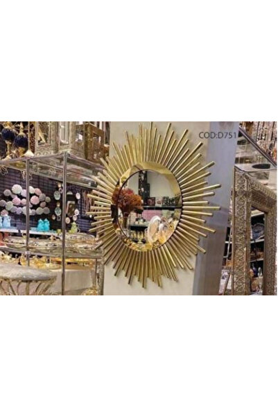 çelsan Güneş Model Lüks Dekoratif Duvar Aynası – Gold / Gümüş Metal Borulu – ...