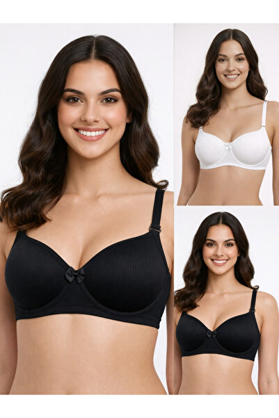 LAZZYCAT By Styli Pack of 2- Premium Ribbed Textured Padded Bra