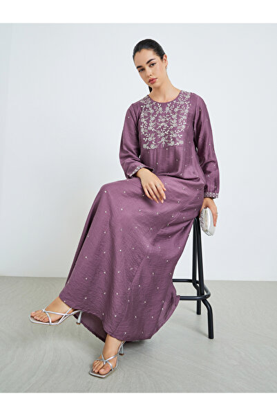 Styli Women Purple Embroidered A-Line Jalabiya