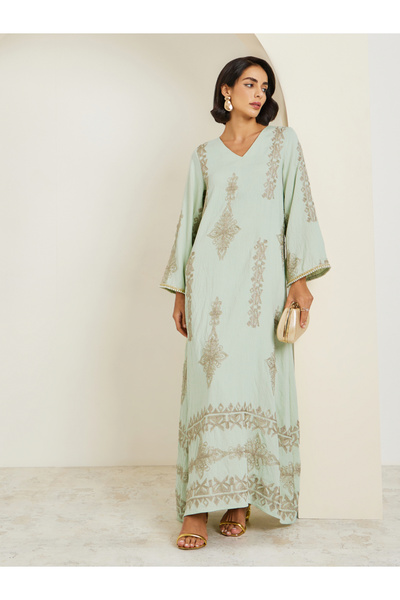 Styli Women Green Embroidered A-Line Jalabiya