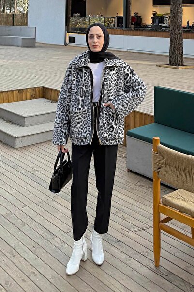 lamelif Leopard Pattern Coat Black
