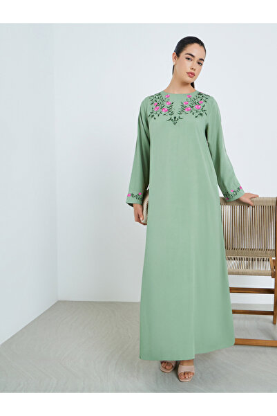 Styli Women Green Embroidered A-Line Jalabiya