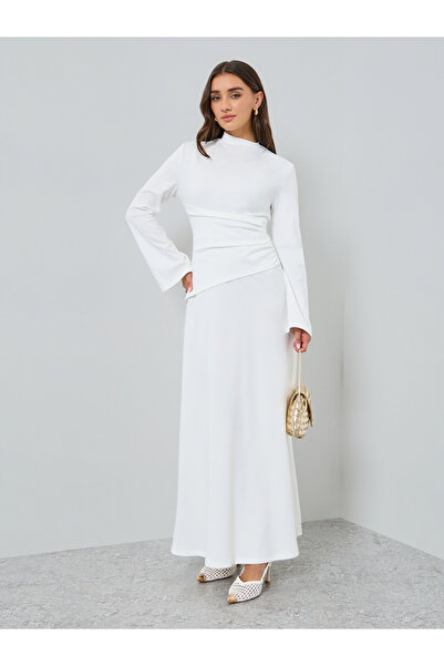 Styli Women White Asymmetric Waist Maxi Dress