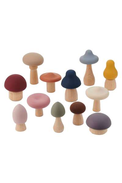 TickiT Ciupercute de padure din lemn si silicon, set 12 piese, SiliSoft, copi...