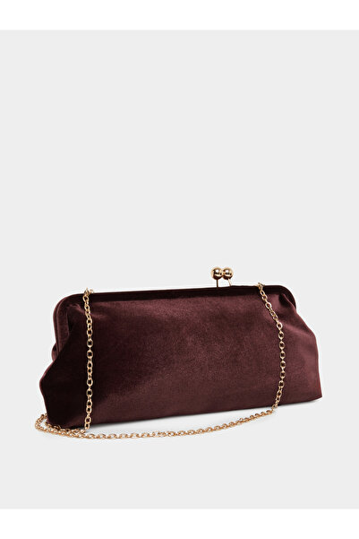Styli Brown Velvet Clutch with Chain Strap