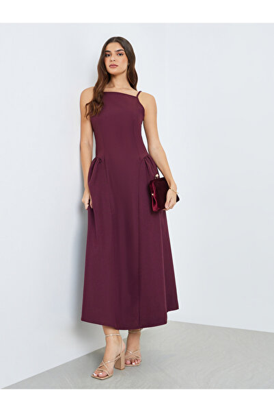 Styli Women Burgundy Strappy A-Line Maxi Dress