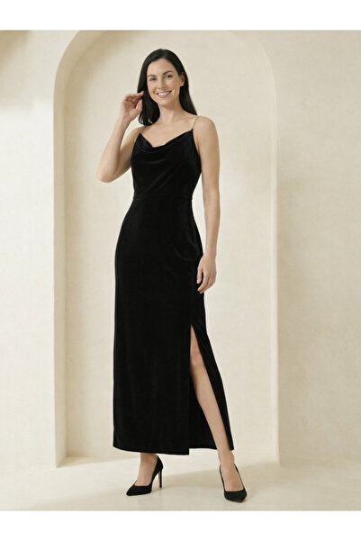 Mish By Styli Women Black Cowl Neck Strappy Maxi Dress