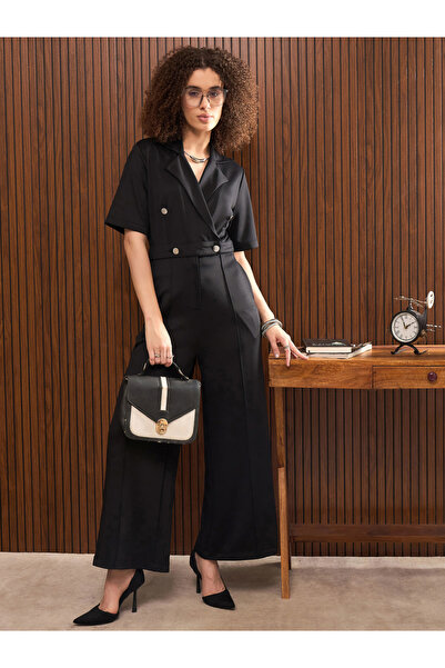 Sassafras By Styli Women Black Straight Leg Buttoned Jumpsuit