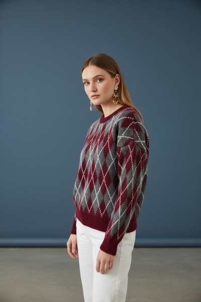 mahira collection Women's Baklava Pattern Şardon Sweater