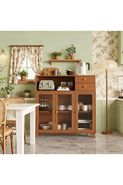 None Sturdy 3-Door 2-Drawer Kitchen Cupboard, Large Capacity Home Storage Cab...