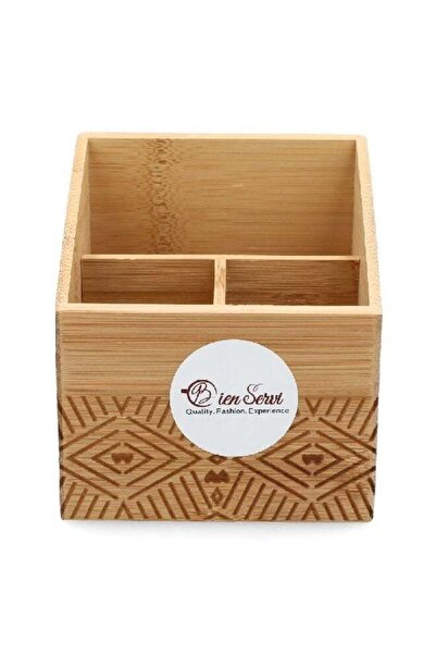 Bien Servi Natural Bamboo Patterned Countertop Cutlery Holder Box