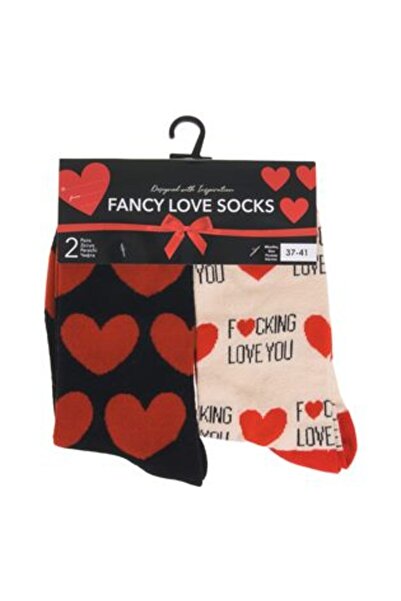 SHOPIENS Fancy Black Ecru Socks with Hearts for Women
