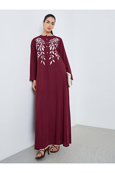Styli Women Maroon Embroidered A-Line Jalabiya
