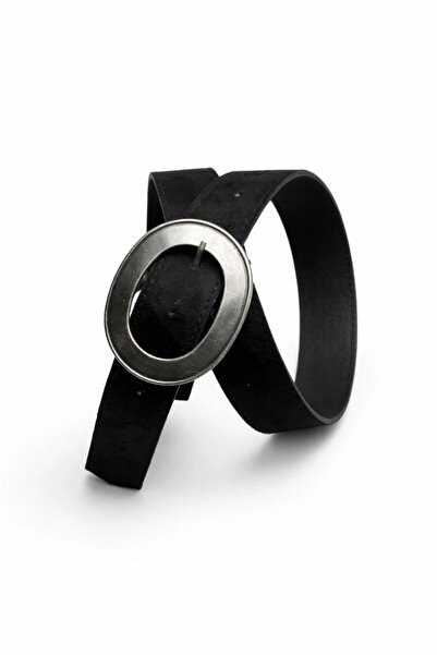 Purple by Banu Black Oval Buckle Suede Belt