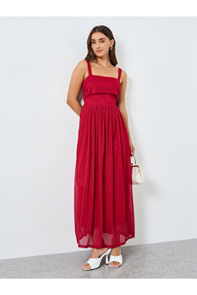 Styli Women Red Lace Strappy A-Line Maxi Dress