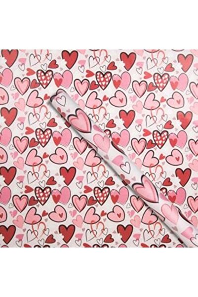 SHOPIENS Rolă de hârtie de împachetat roz cu model de inimă roșie 150 x 70 cm