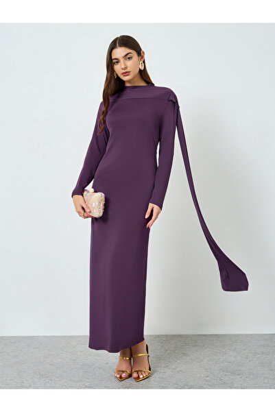 Styli Women Purple Shoulder Ribbon Maxi Dress