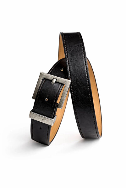 Purple by Banu Black Antique Square Buckle Belt